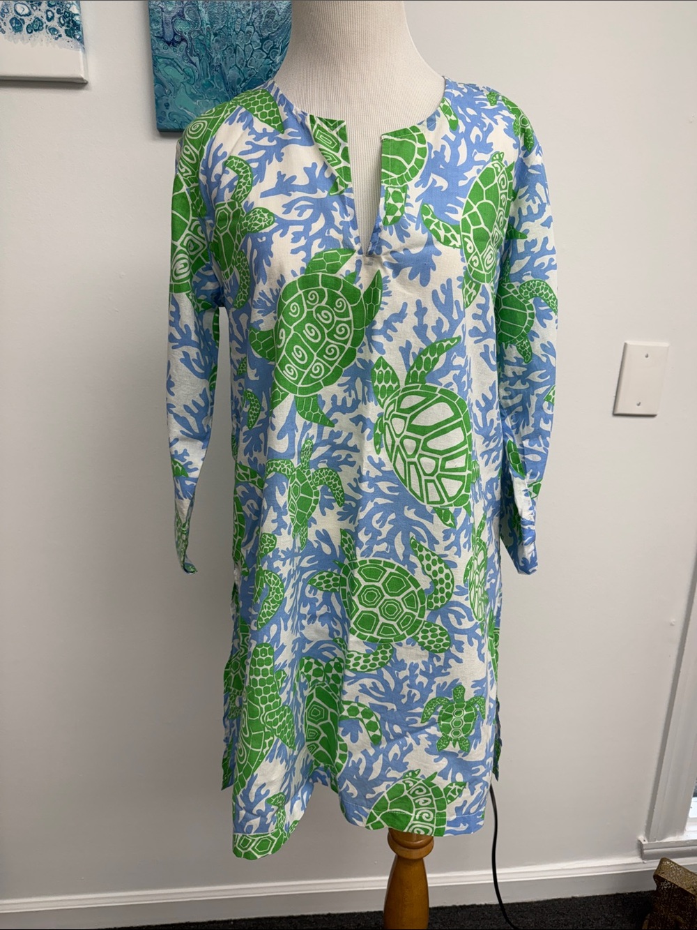 Gretchen Scott Designs Green & Blue Turtle Print Tunic Dress